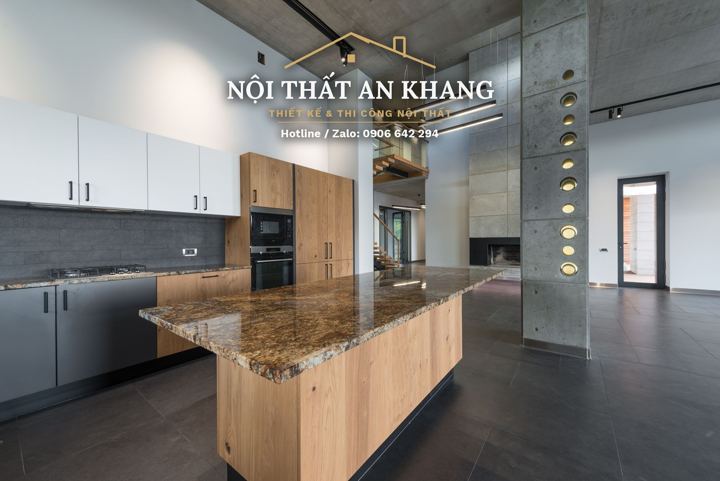 Bếp đảo gỗ biệt thự ven hồ – góc 2