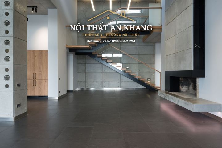 Cầu thang gỗ & sảnh biệt thự ven hồ – góc 3