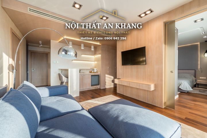 Phòng khách căn hộ cao cấp tông gỗ – góc 6