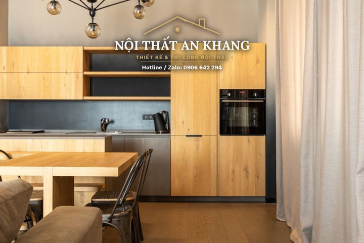 Phòng khách – bếp căn hộ gỗ sồi – góc 7