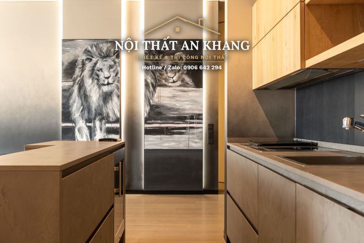 Phòng khách – bếp căn hộ gỗ sồi – góc 8
