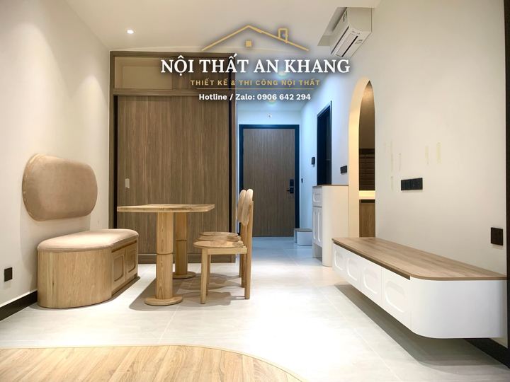 Căn hộ Japandi – phòng ăn tường vòm, nội thất gỗ bo tròn – góc 4