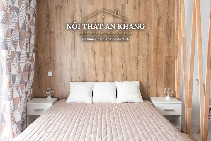 Căn hộ studio Japandi – vách lam gỗ sồi ngăn phòng ngủ – góc 3