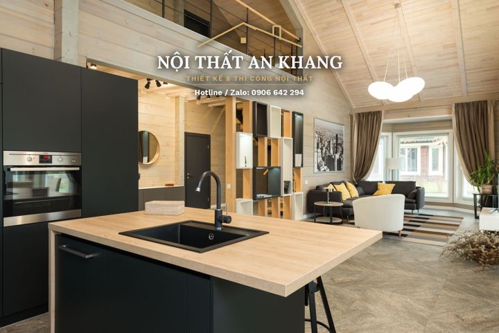 Bếp & bàn ăn nhà phố – tủ đen phối gỗ – góc 11