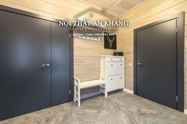 Sảnh & cầu thang nhà phố ốp gỗ – góc 4
