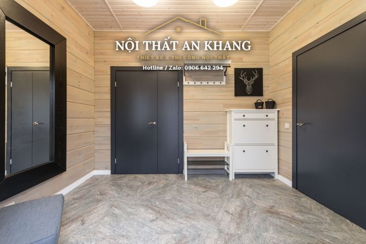 Sảnh & cầu thang nhà phố ốp gỗ – góc 5