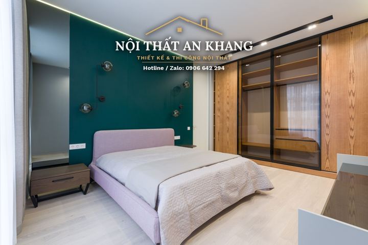 Phòng ngủ tường xanh rêu – góc 2
