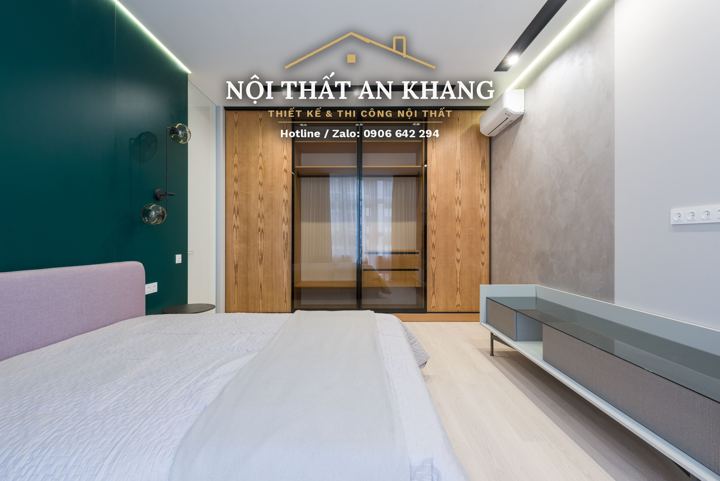 Phòng ngủ tường xanh rêu – góc 3