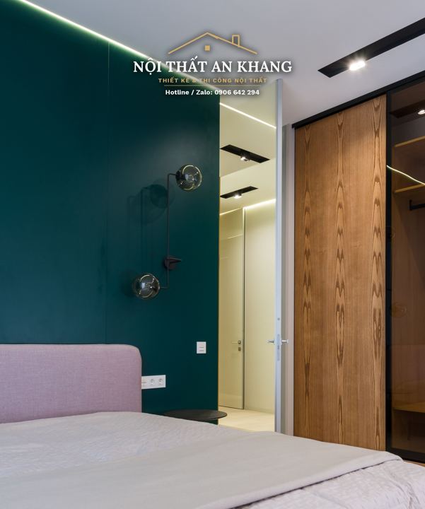 Phòng ngủ tường xanh rêu – góc 4