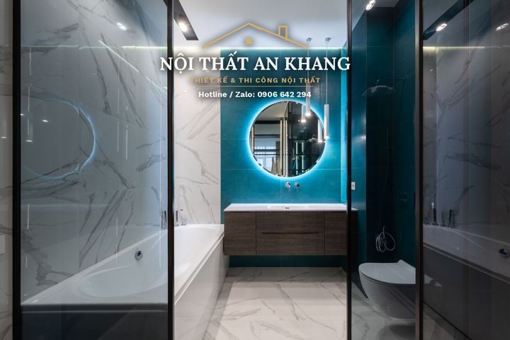 Phòng tắm vân đá trắng – mẫu thiết kế Nội Thất An Khang