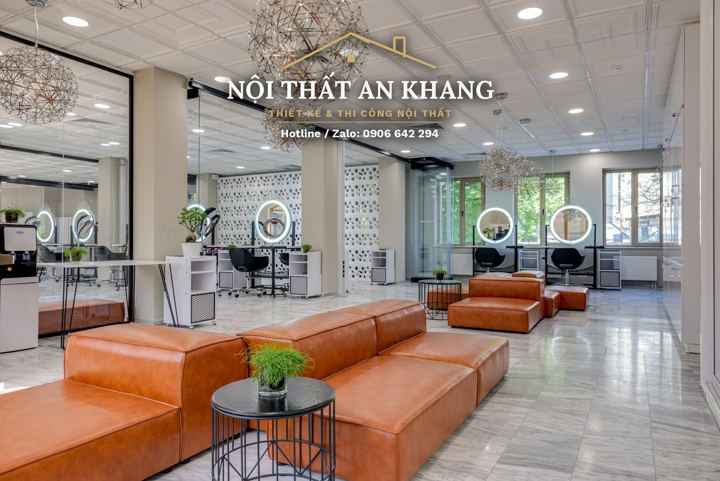 Salon tóc – khu chờ sofa da – góc 7